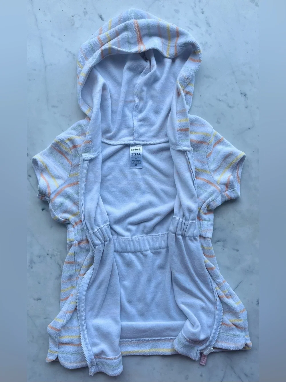 Carters Girls 3T Pastel Striped Hooded Short Sleeve Swim Cover-Up
